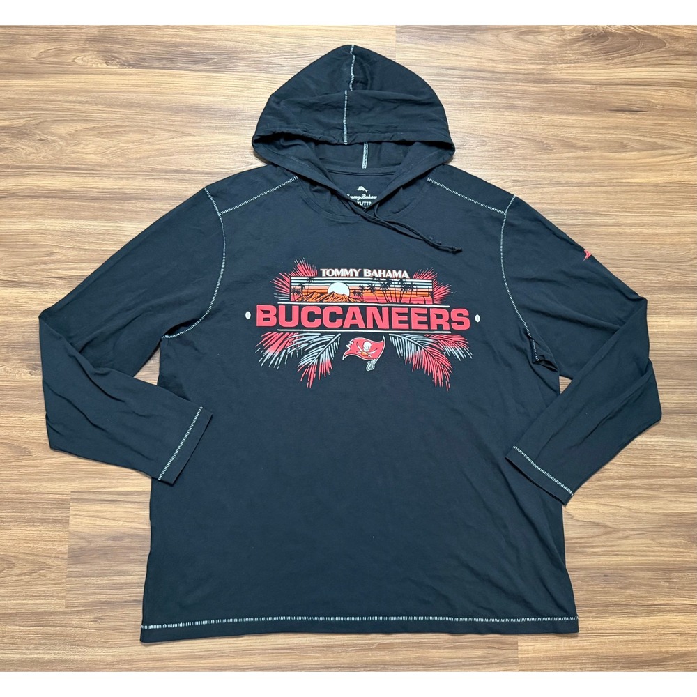 Tommy Bahama Tampa Bay Buccaneers NFL LS Shirt Hoodie Mens Sz XXL Black